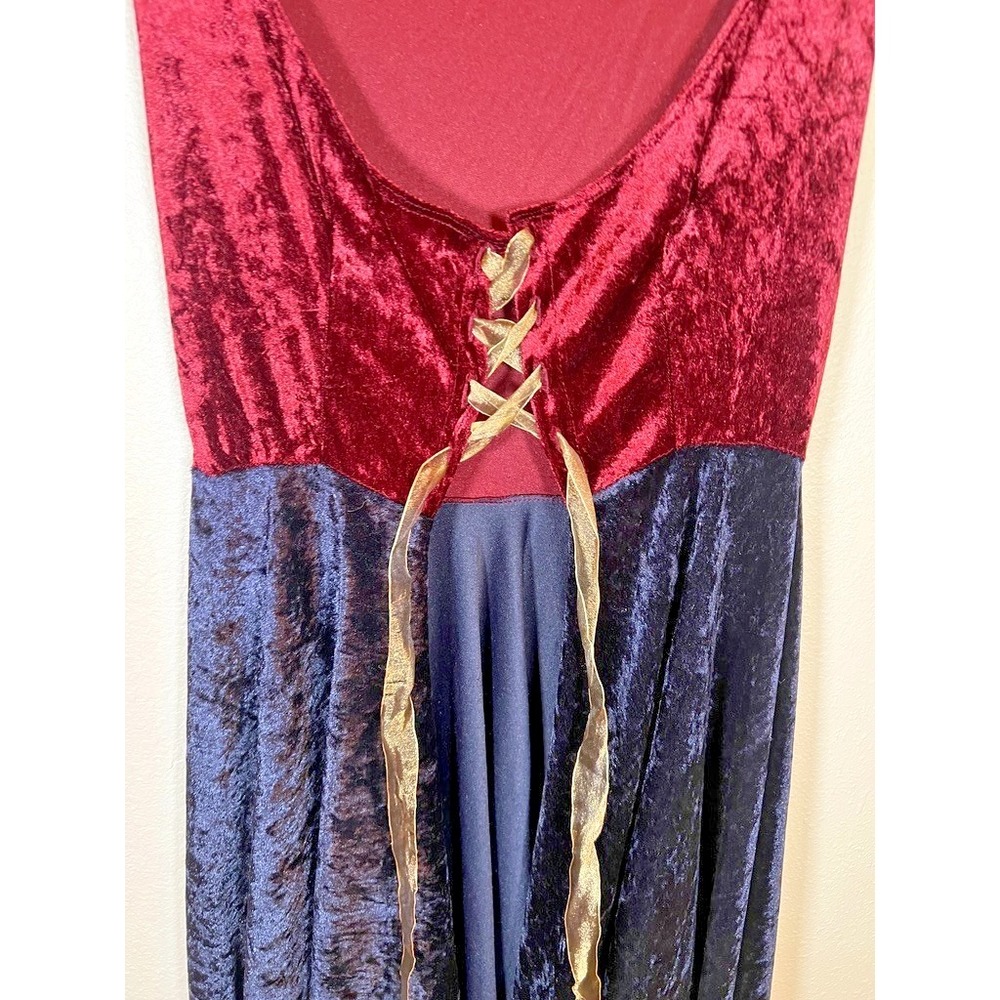 Dark Fairy Costume Overdress Burgundy & Blue Velvet Lace Up Fantasy Ren Faire - Picture 3 of 10